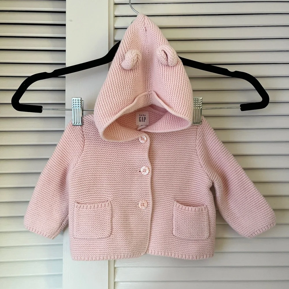 GAP BABY GAP Hooded Garter Knit Sweater in Milkshake Pink‎ Sz 3-6 months